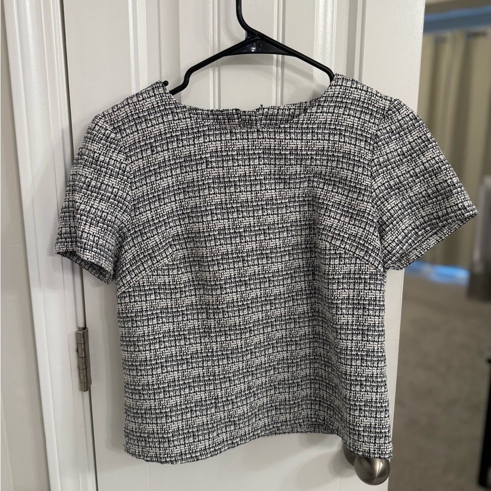 Express Black and White Textured Blouse